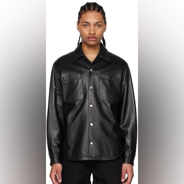 Second/Layer Black Press-Stud Leather Jacket